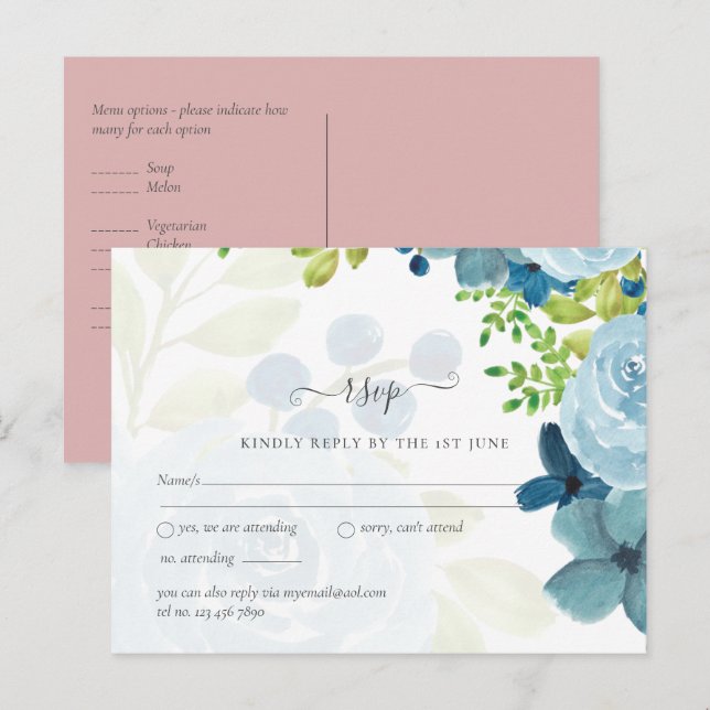 Budget Dusty Blue Flowers Sage Wedding Postcard (Front/Back)