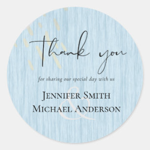 Budget Dusty Blue Gold Wedding Script Classic Round Sticker