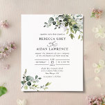 Budget Dusty Blue Greenery Wedding Invitation<br><div class="desc">This elegant collection features mixed watercolor greenery leaves paired with a classy serif & delicate sans font in black,  with a monogram on the back. Matching items available.</div>