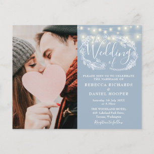 Budget Dusty Blue Lights Photo Wedding Invite