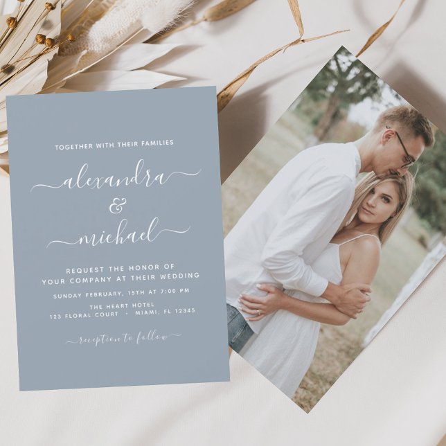 Budget Dusty Blue Mariage avec invitation photo (Créateur téléchargé)