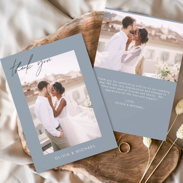 Budget Dusty Blue Mariage Photo Merci Cartes (Créateur téléchargé)