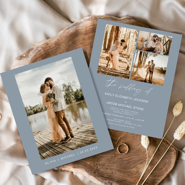 Budget Dusty Blue Minimalist Photo Wedding  Flyer (Creator Uploaded)