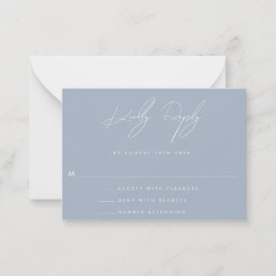 BUDGET Dusty Blue Minimalist Wedding RSVP Card