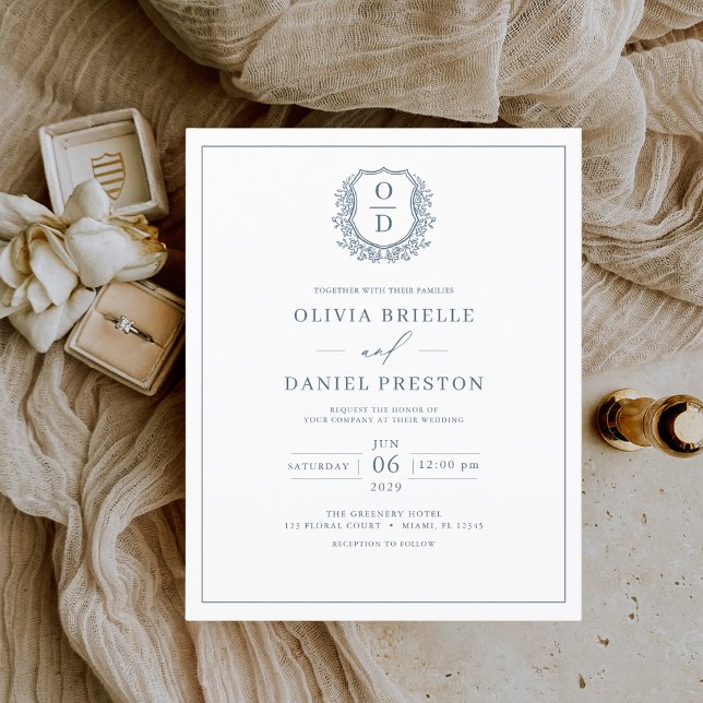 Budget Dusty Blue Monogram Wedding Invitation Flyer (Creator Uploaded)