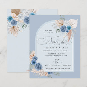 Budget Dusty Blue Pampas Bridal Shower Invitation