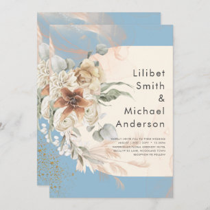 BUDGET Dusty Blue Pampas Grass Wedding Invitation