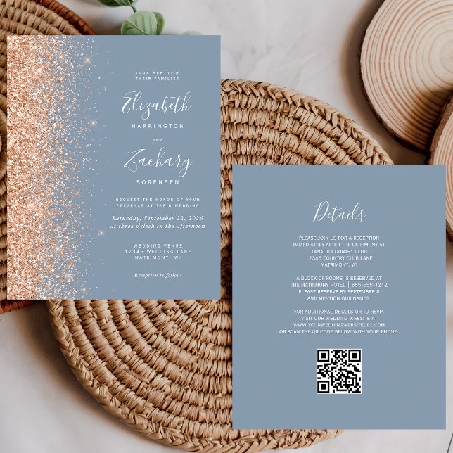 Budget Dusty Blue Peach QR Code Wedding Invite (Creator Uploaded)