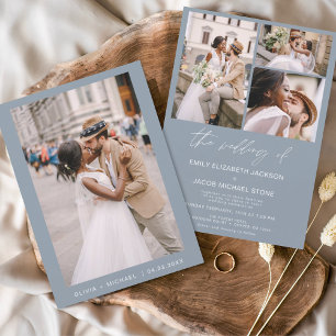 Budget Dusty Blue Photo Wedding Invitation Flyer