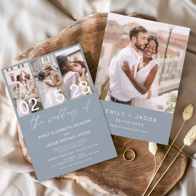 Budget Dusty Blue Photo Wedding Invitation Flyer (Creator Uploaded)
