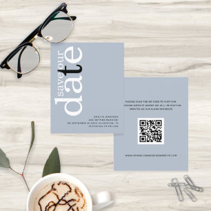 Budget Dusty Blue QR Code Text Save The Date