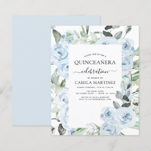 Budget Dusty Blue Quinceañera Floral Invitation