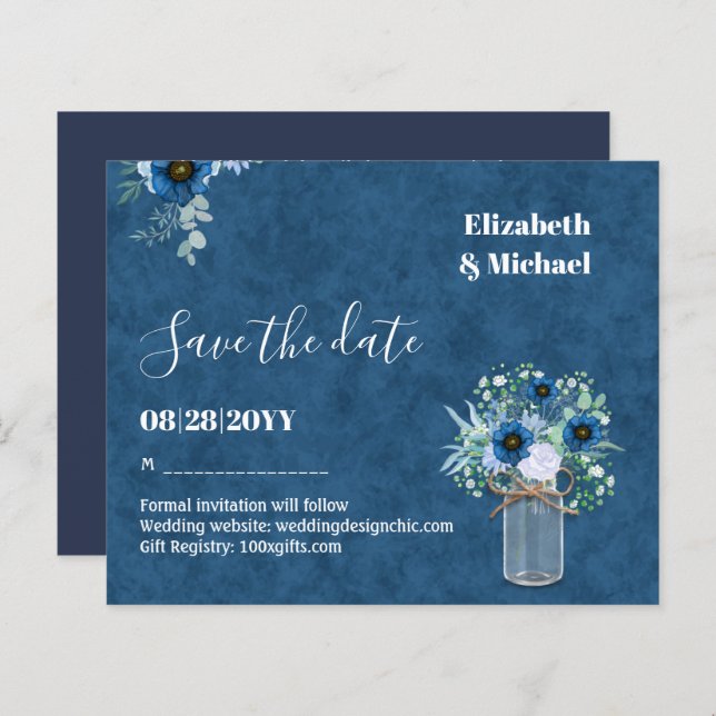 BUDGET Dusty Blue Save Dates Rustic Wedding (Front/Back)