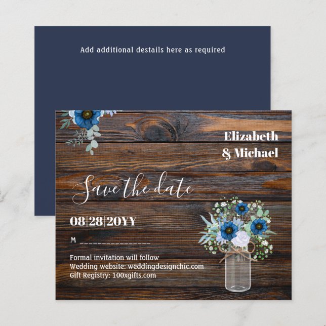 BUDGET Dusty Blue Save Dates Rustic Wedding (Front/Back)