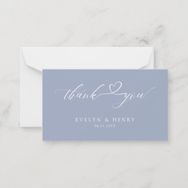 Budget Dusty Blue Script Mariage Merci Cartes (Devant)