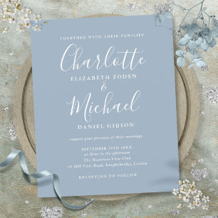 Budget Dusty Blue Script Wedding Invitation