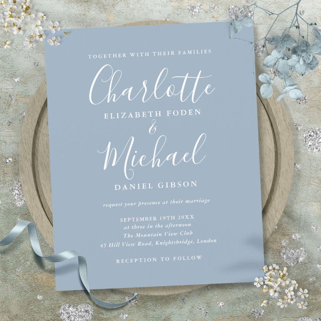Budget Dusty Blue Script Wedding Invitation (Budget Dusty Blue Script Wedding Invitation)