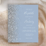 Budget Dusty Blue Silver Glitter Wedding Invite<br><div class="desc">The left-hand edge of this elegant modern wedding invitation features a silver faux glitter border. The customizable text combines white handwriting,  copperplate and italic fonts on a dusty blue background. The reverse side features a matching silver and dusty blue design.</div>