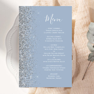 Budget Dusty Blue Silver Glitter Wedding Menu