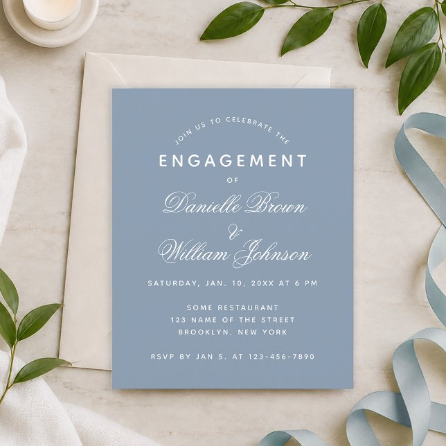 Budget Dusty Blue Simple Engagement Invitation (Creator Uploaded)