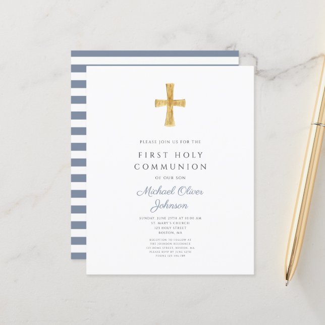 Budget Dusty Blue Stripes Boy First Communion (Front/Back In Situ)