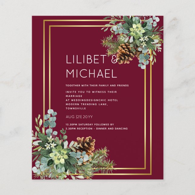 BUDGET  Dusty Blue Wedding Eucalyptus Greenery Flyer (Front)