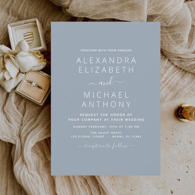 Budget Dusty Blue Wedding Modern Typography (Creator Uploaded)