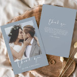 Budget Dusty Blue Wedding Thank You Card<br><div class="desc">Budget Dusty Blue Wedding Thank You Cards that have a photo on the front and back. The Thank you cards contain a modern hand lettered cursive script typography that are elegant,  simple and modern to use after you wedding day celebration.</div>