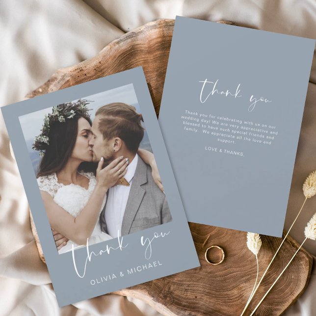 Budget Dusty Blue Wedding Thank You Card (Creator Uploaded)