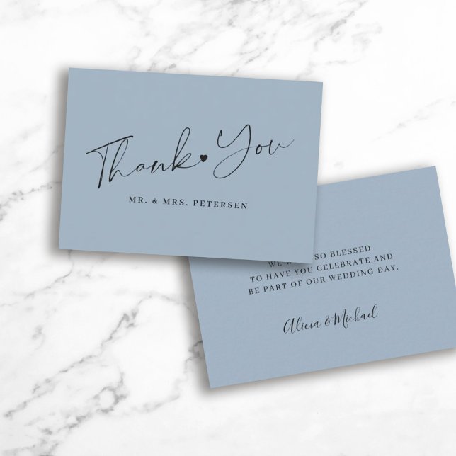 Budget dusty blue wedding thank you script card (Creator Uploaded)