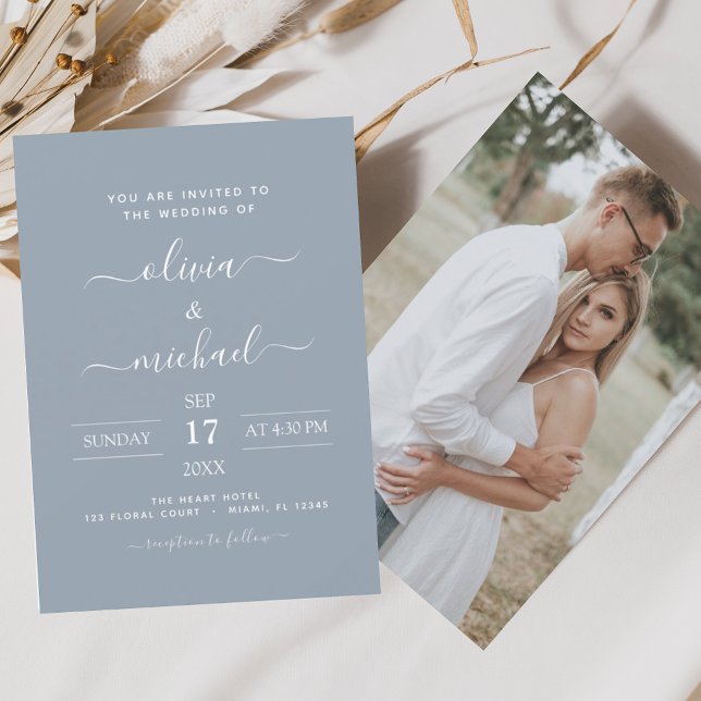 Budget Dusty Blue Wedding with Photo Invitation Flyer (Creator Uploaded)