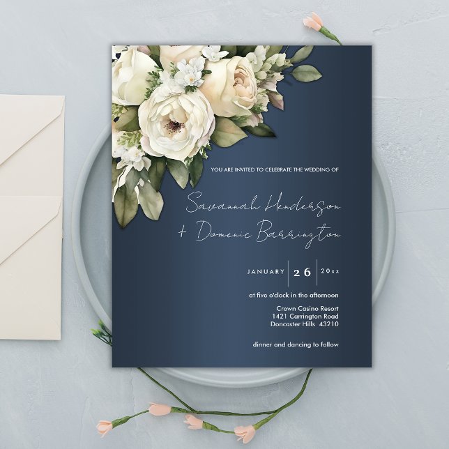 Budget Dusty Blue, White Roses Wedding Invitation Flyer (Creator Uploaded)