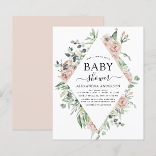 Budget Dusty Pink Baby Shower Floral Invitation
