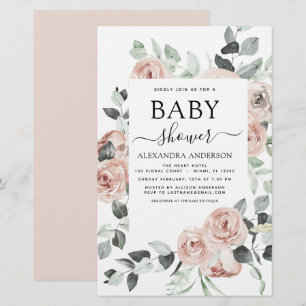 Budget Dusty Pink Baby Shower Floral Invitation