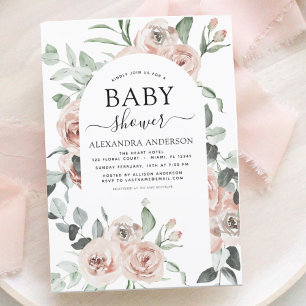 Budget Dusty Pink Baby Shower Floral Invitation