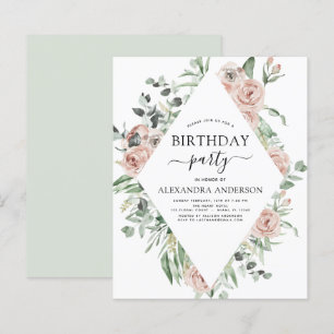 Budget Dusty Pink Birthday Party Floral Invitation