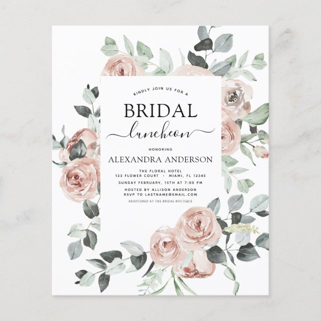 Budget Dusty Pink Bridal Shower Luncheon Flyer (Front)