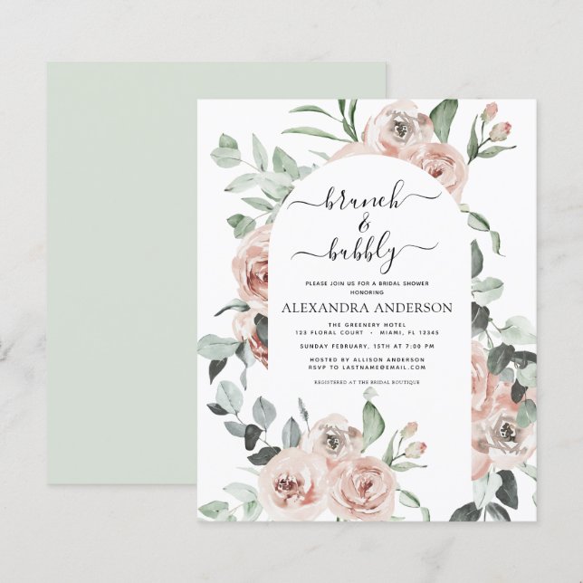 Budget Dusty Pink Brunch & Bubbly Bridal Shower (Front/Back)