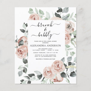 Budget Dusty Pink Brunch & Bubbly Bridal Shower Flyer