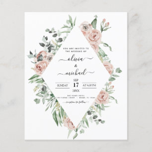 Budget Dusty Pink Eucalyptus Wedding Invitation Flyer