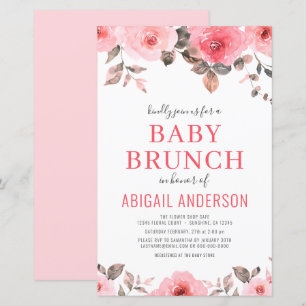 Budget Dusty Pink Floral Baby Brunch Invitation 
