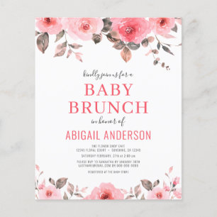 Budget Dusty Pink Floral Baby Brunch Invitation  Flyer