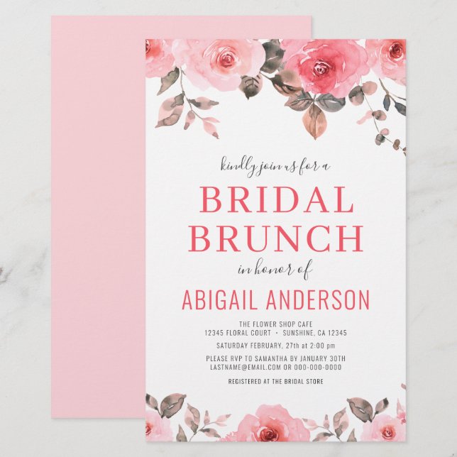 Budget Dusty Pink Floral Bridal Shower Invitation (Front/Back)