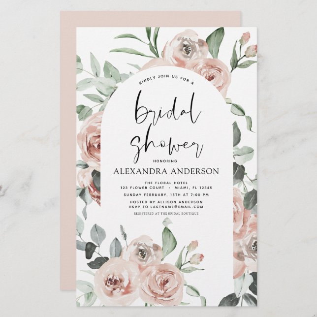 Budget Dusty Pink Floral Bridal Shower Invitation (Front/Back)