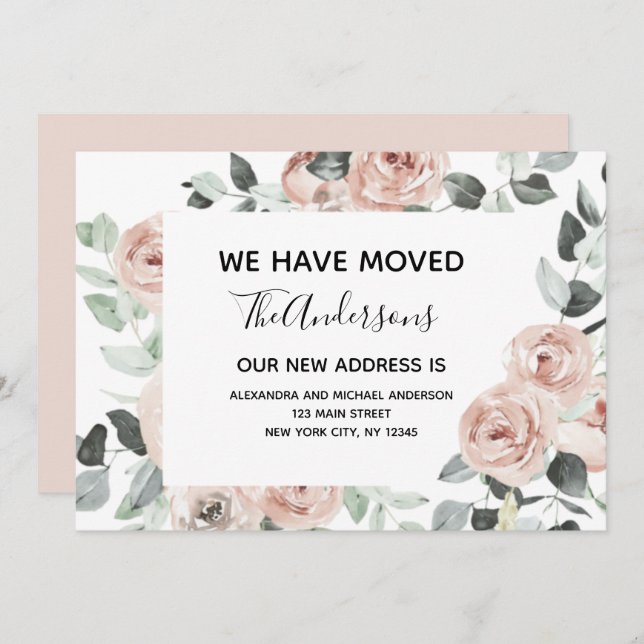 Budget Dusty Pink Floral Moving Announcement (Front/Back)