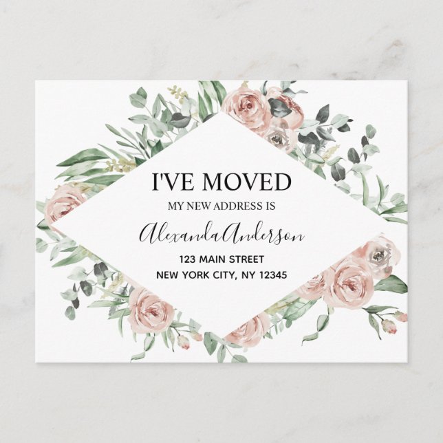 Budget Dusty Pink Floral Moving Announcement Postcard (Front)