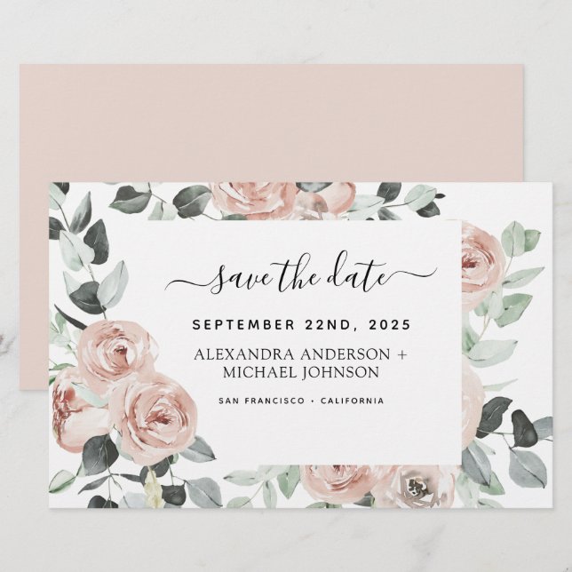Budget Dusty Pink Floral Save the Date  Invitation (Front/Back)