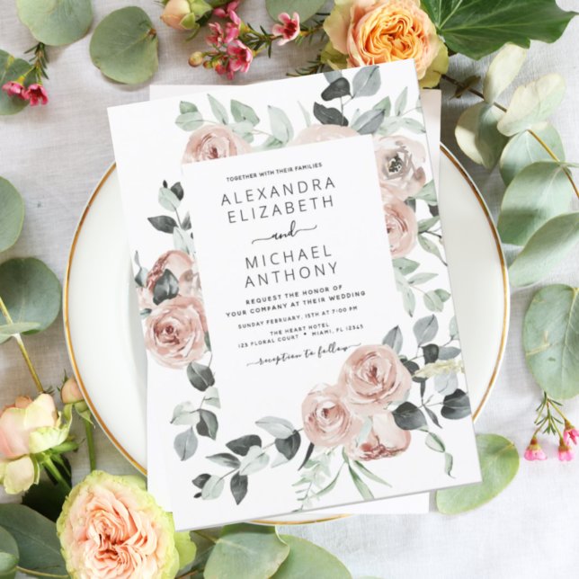 Budget Dusty Pink Floral Wedding Invitation (Creator Uploaded)