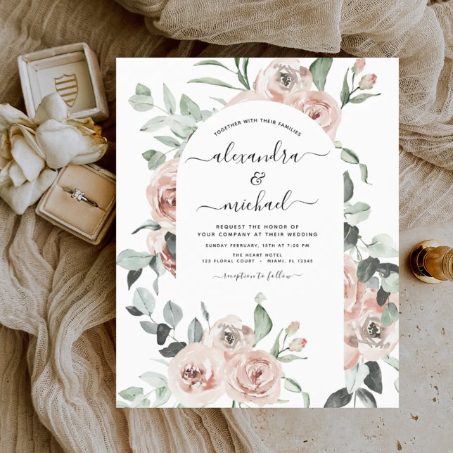 Budget Dusty Pink Floral Wedding Invitation (Creator Uploaded)