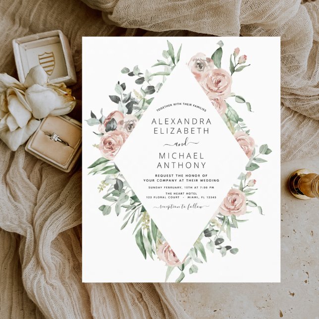 Budget Dusty Pink Floral Wedding Invitation (Creator Uploaded)
